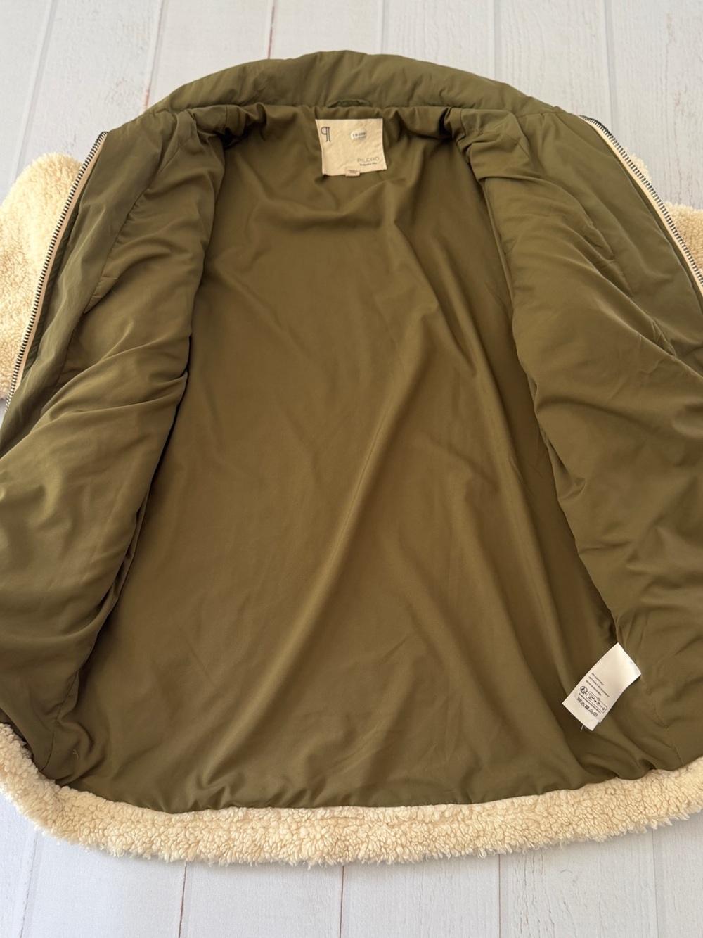 Pilcro by Anthropology Women’s S Sherpa Fleece Jacket Cream Olive Utility Coat - Picture 14 of 16